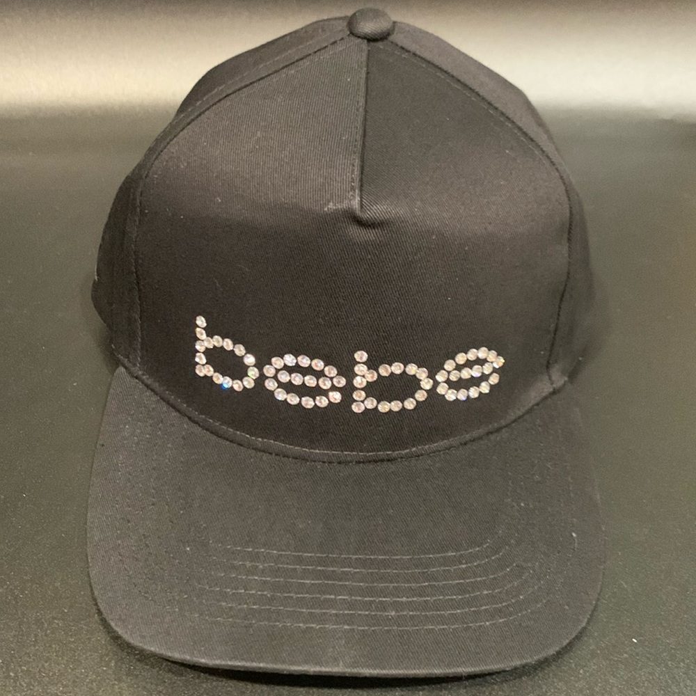 Bebe Black Hat with Rhinestone Logo Embellished Baseball Cap